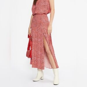 NWOT Ted Baker 2025 Zandi Flowy Pleated Midi Skirt Pink Red Confetti Print US4